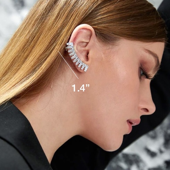 Any 2/$20! One Pair Silver Crystal Ear Crawlers Pierced w/Top Clip Earrings - Picture 4 of 6